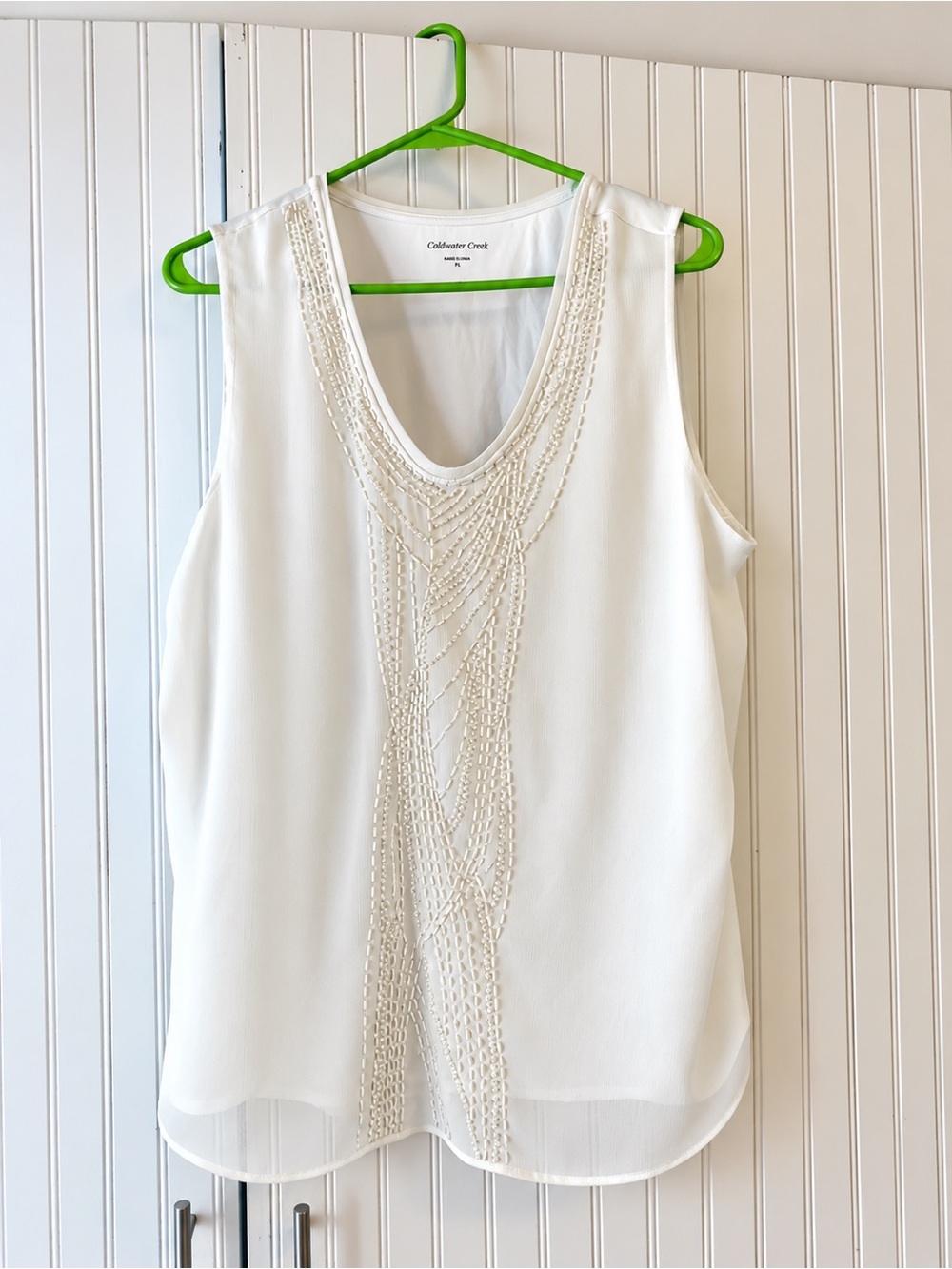 Coldwater Creek White Beaded Scoop Neck Camisole